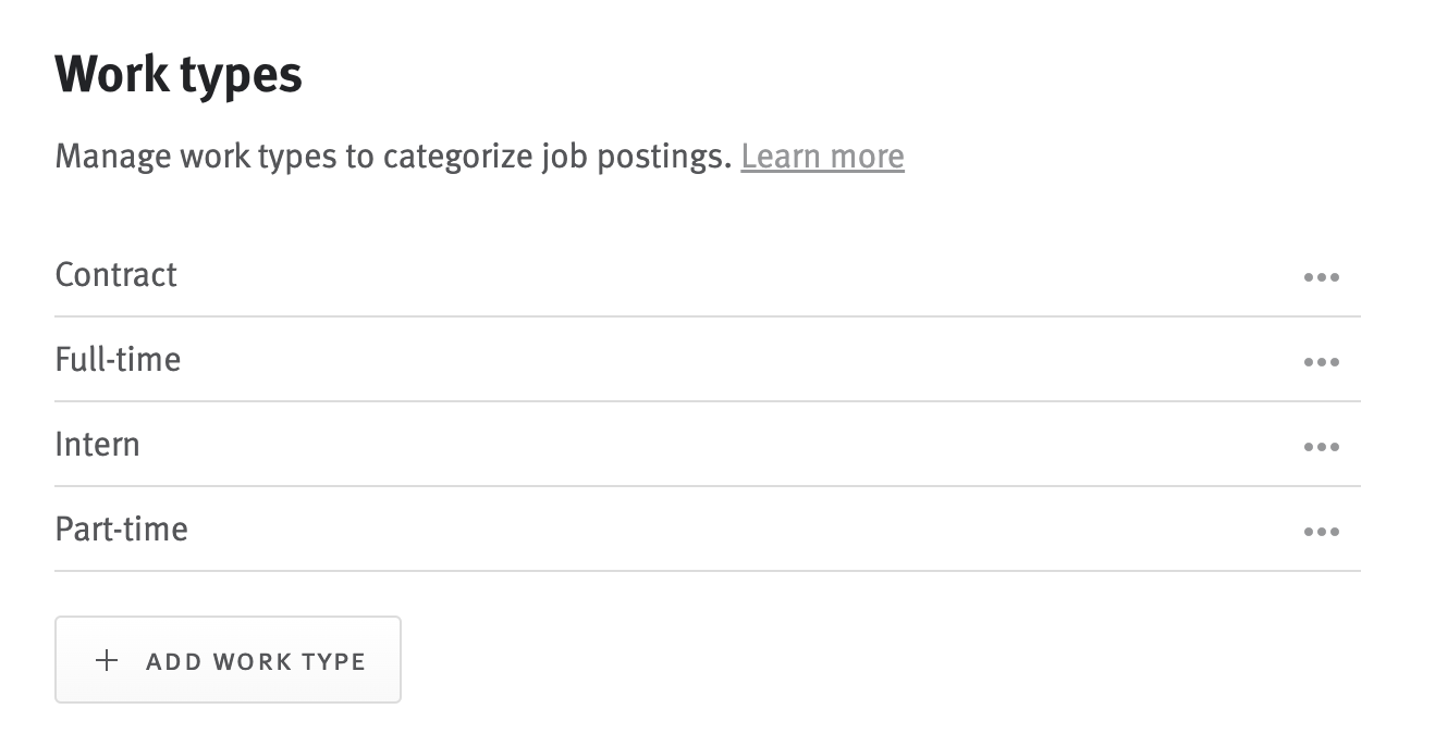 Work types in Company settings