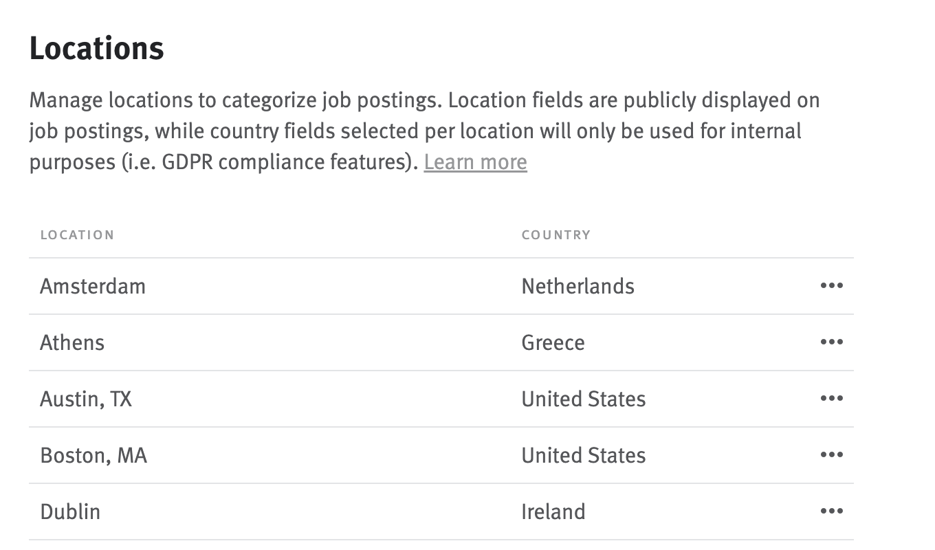 Locations in Company settings