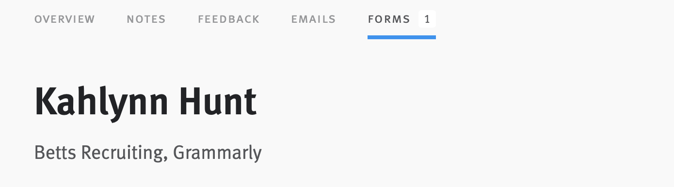 Close-up of candidate profile header with Form tab selected