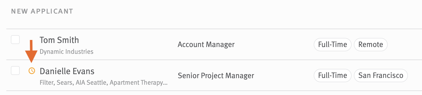 Close up of two opportunities in the opportunity list, one of which has an inactivity alert beside it.