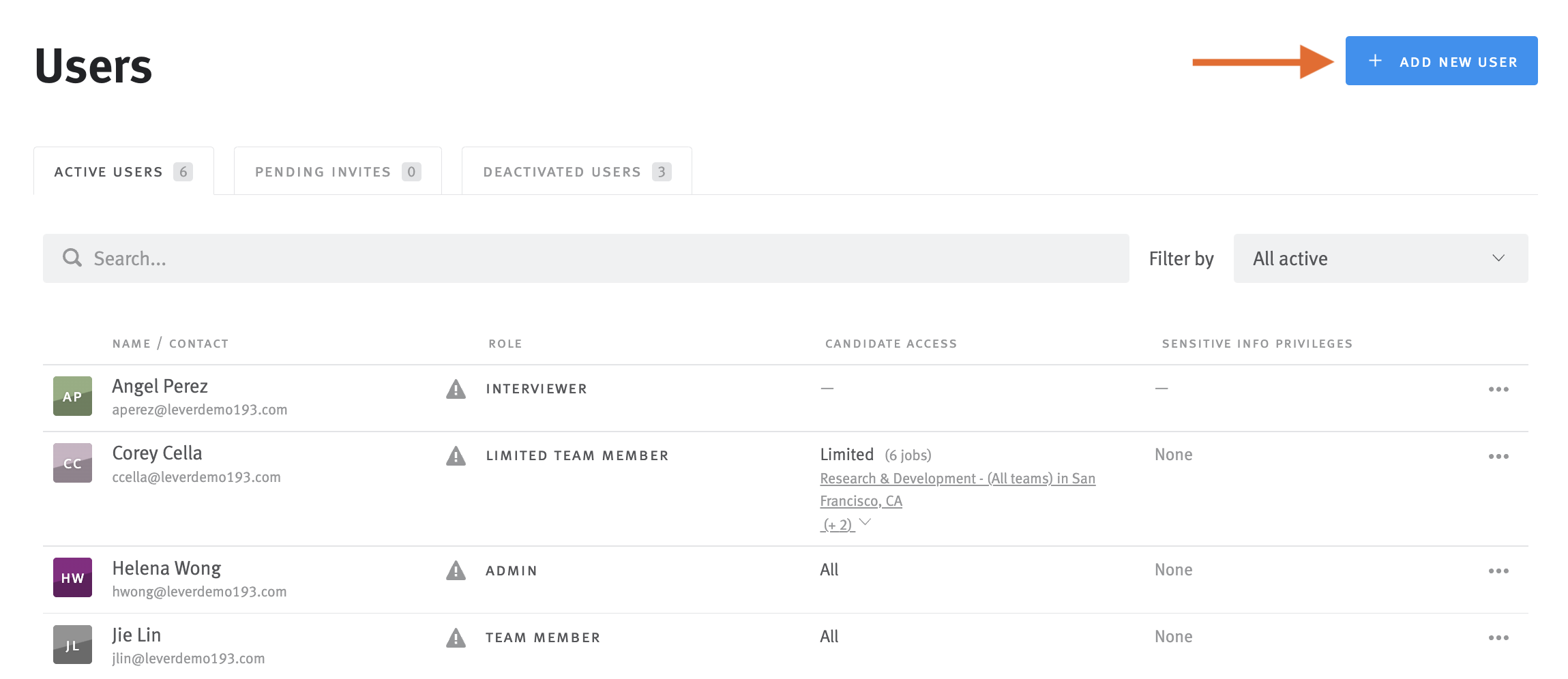 Users page with arrow pointing to blue add new user button