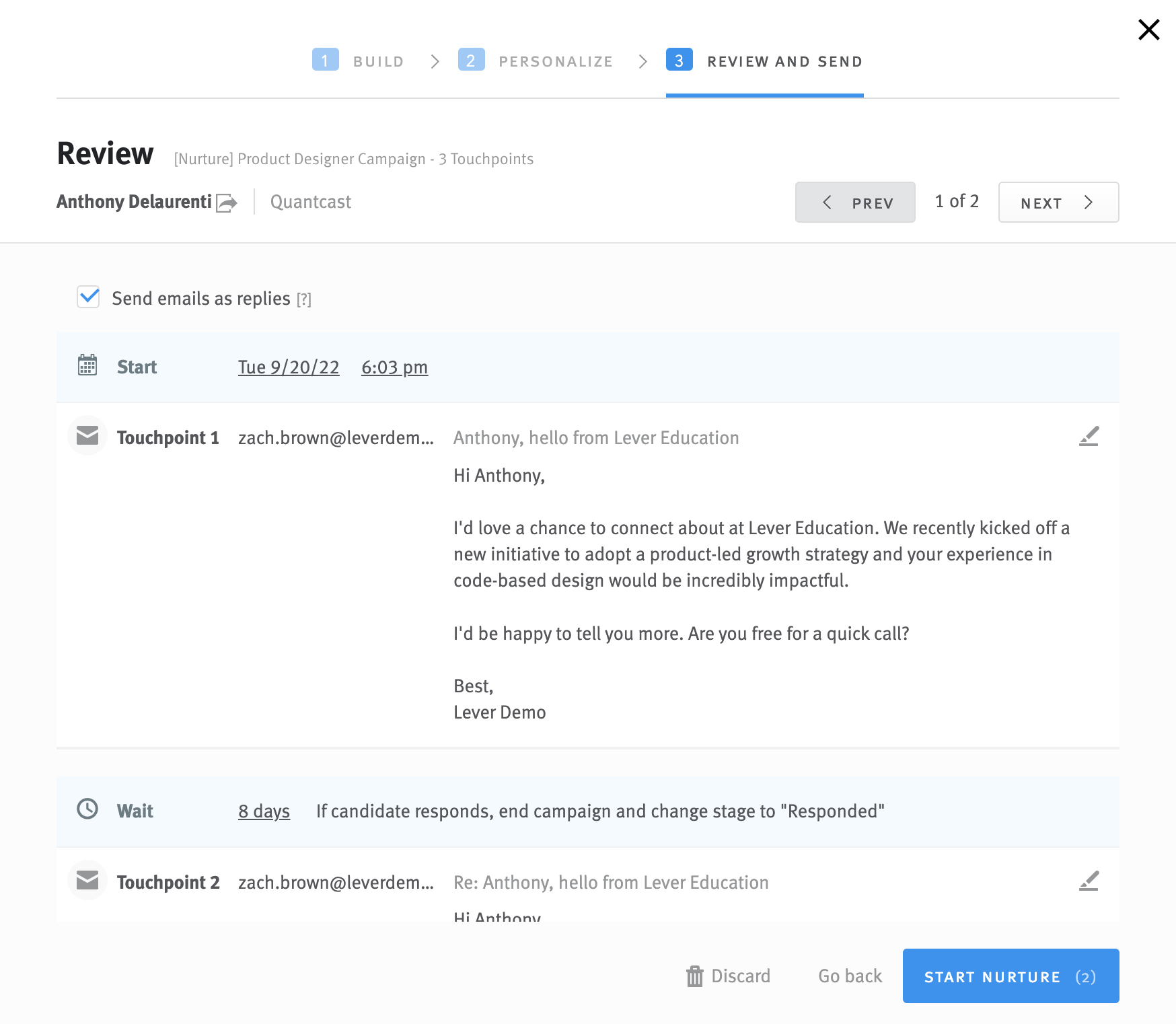 Campaign touchpoint preview window