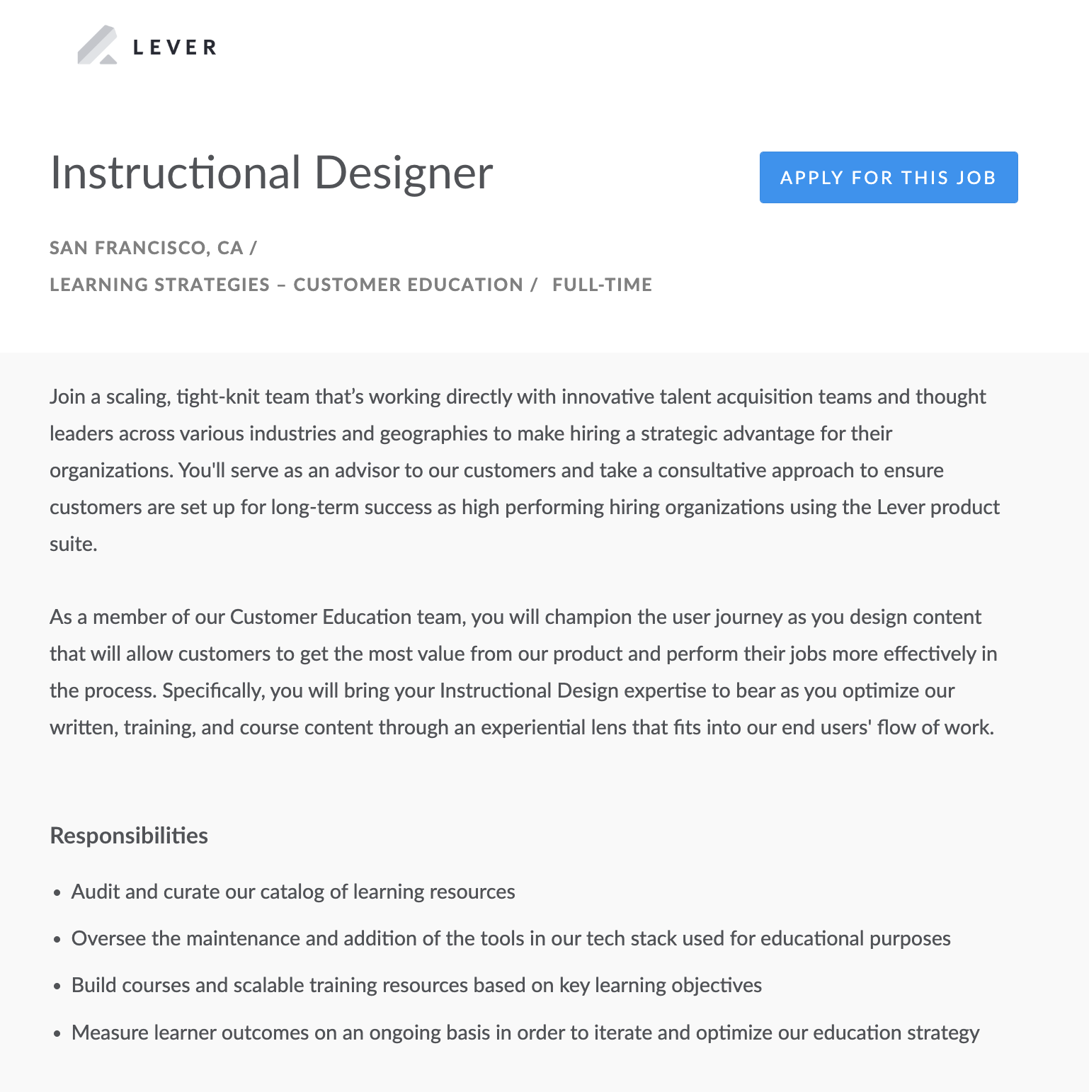 Preview of job posting on Lever-hosted job site.
