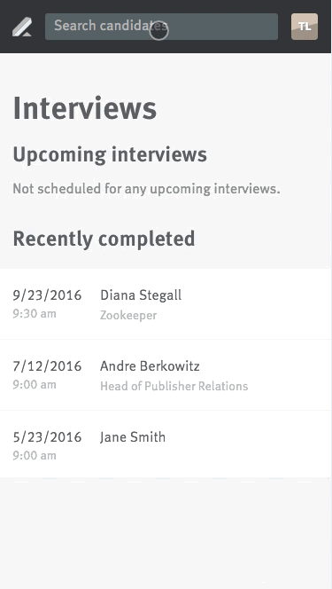 Live image of candidate search on Lever mobile site
